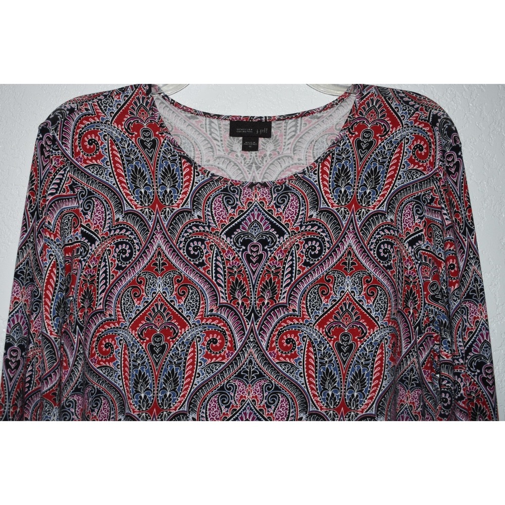 J. Jill Wearever Medium Top Empire Waist Long Sleeve Red Paisley Comfy Stretch